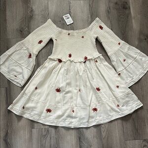 Free People Floral Off-Shoulder Dress in White and Red